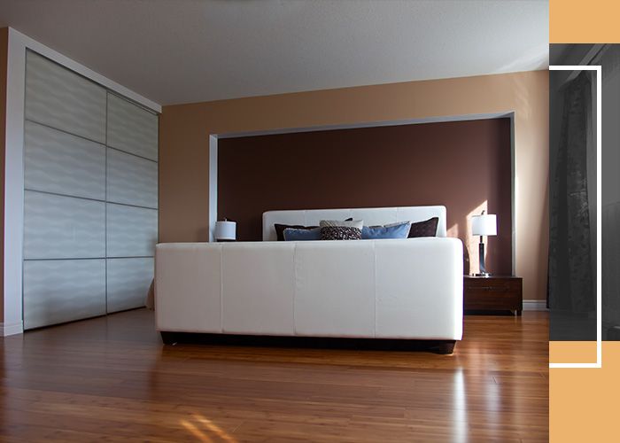 hardwood floor in modern bedroom