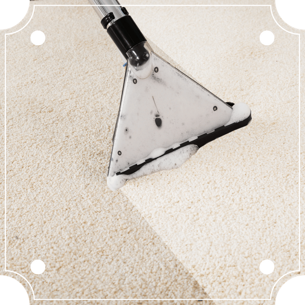 A close-up, stock photography-style shot of a powerful, modern carpet cleaning wand gliding over a carpet, with visible suction and minimal moisture, demonstrating the quick-drying technology.
