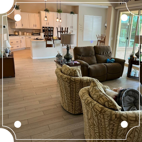 living room with wood-look tile floor