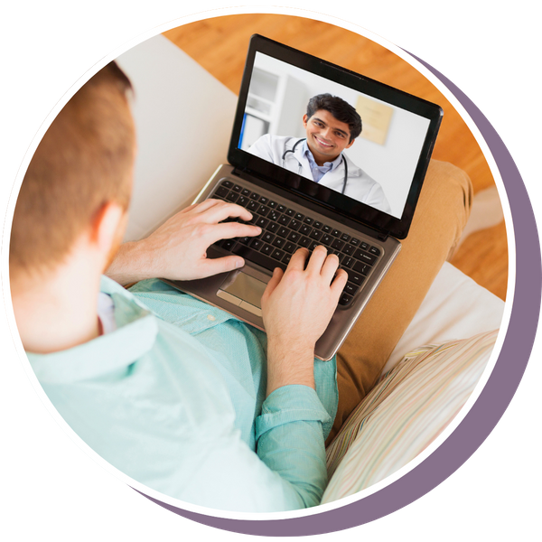 a man on a virtual doctor's visit with his male doctor
