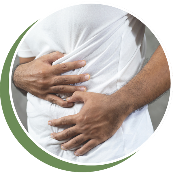 man clutching stomach