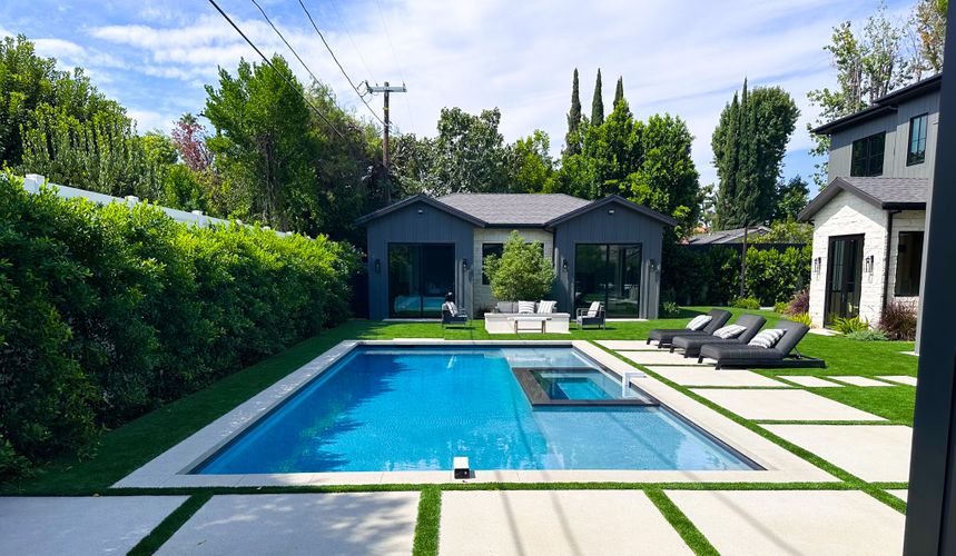 Concrete Deck and Turf by Pool in Encino