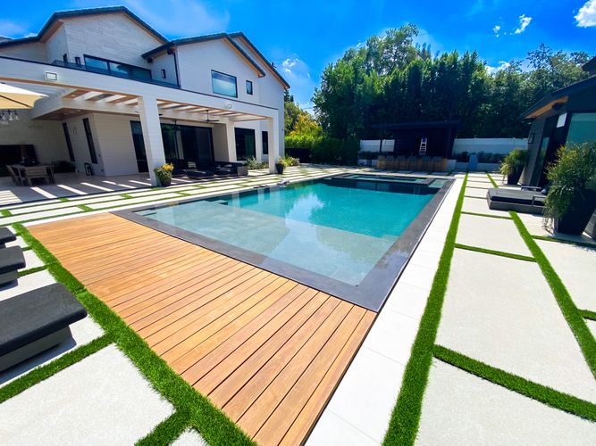 pool wood deck with concrete 