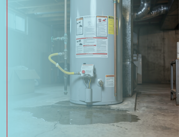 Water leak next to a hot water heater.