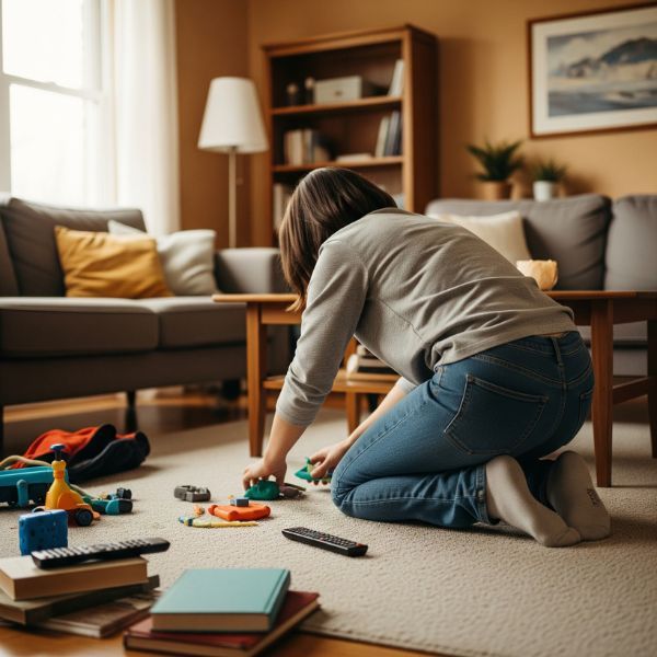 Woman tidying up her house. Woman tidying up her house.