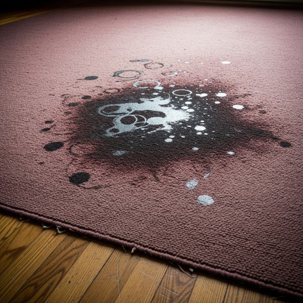A large carpet stain. A large carpet stain