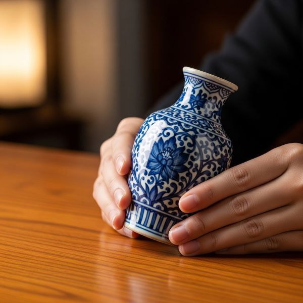 A woman carrying a fragile vase. A woman carrying a fragile vase.