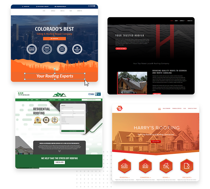 A montage of roofing website design templates