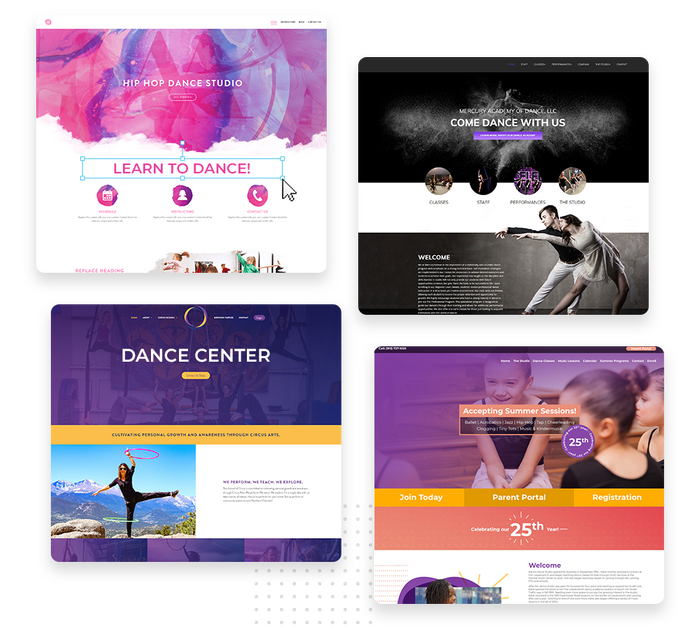 A montage of dance studio website design templates Dance studio websites