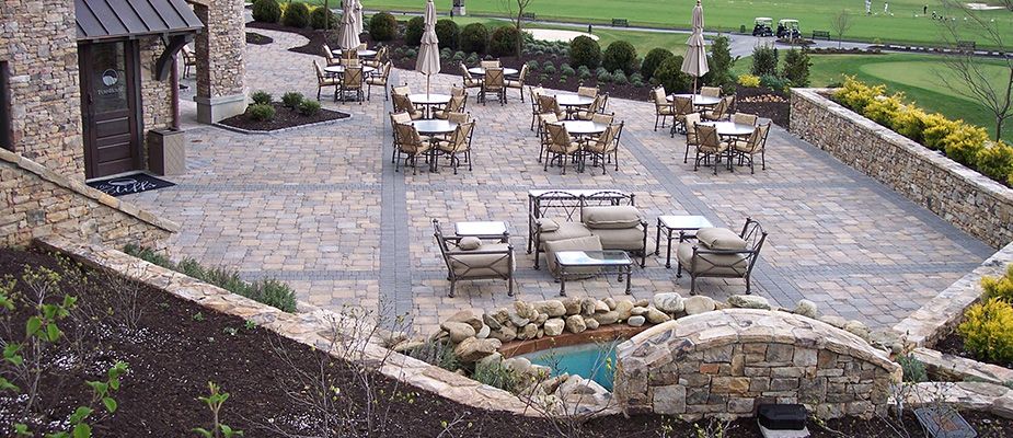 large outdoor living space made of pavers