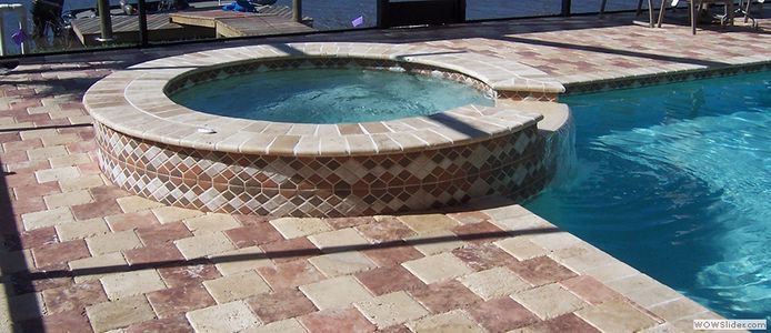 paved hot tub and pool deck