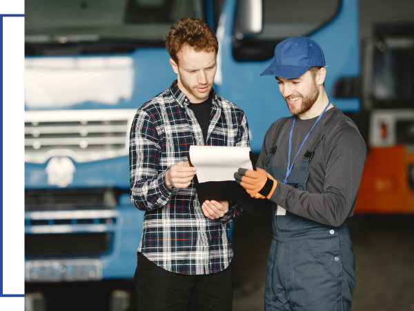 truck drivers talking about paperwork