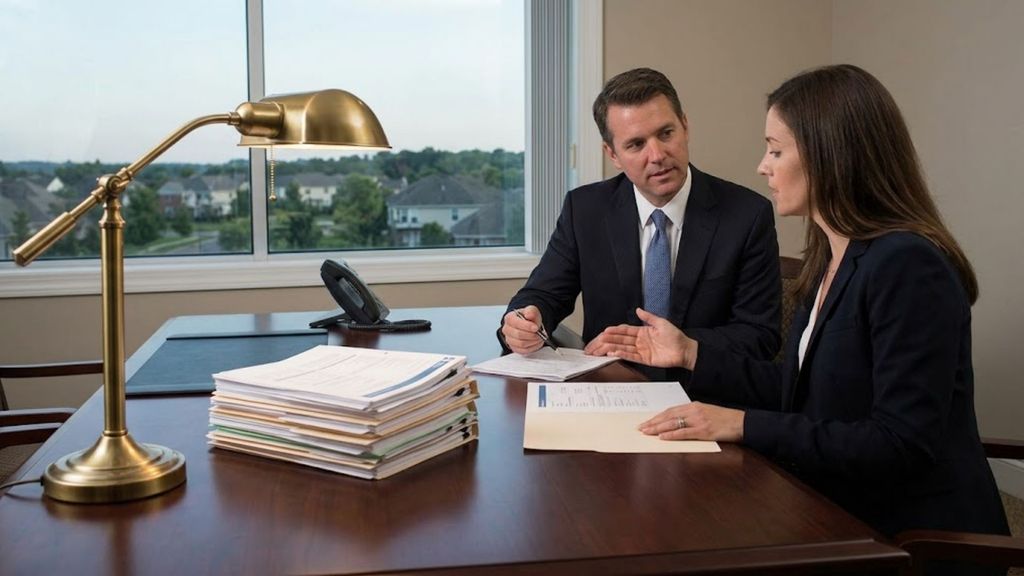 A professional wealth management discussion in an office setting