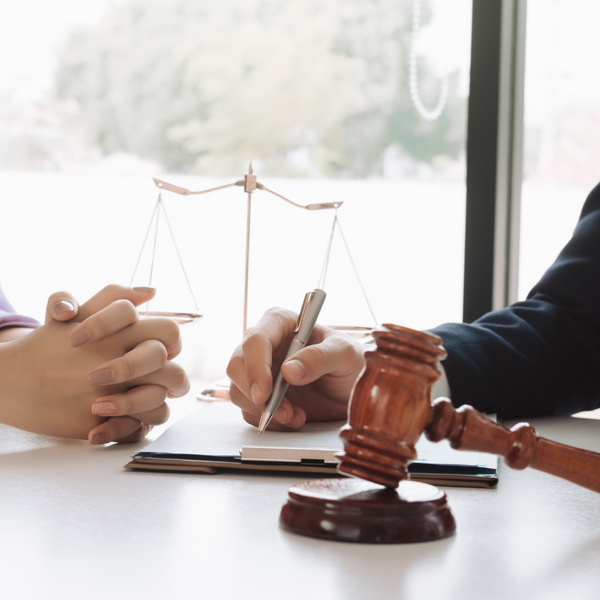 A lawyer walking a client through a contract