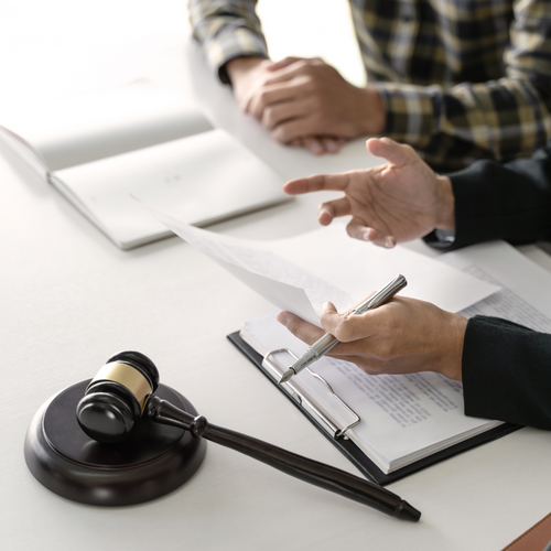 lawyer having a discussion with a client. 