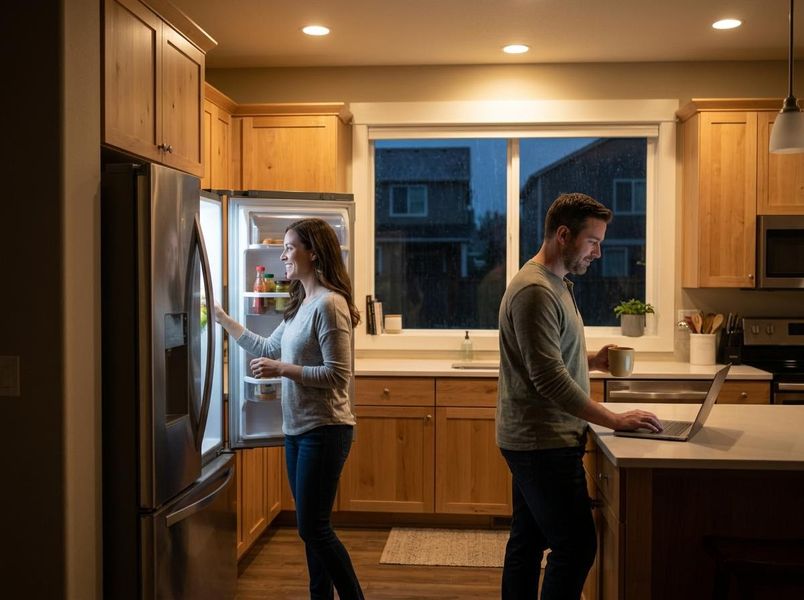 Couple in a Modern Kitchen at Night