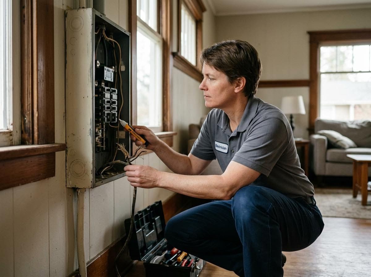 Electrician working on a residential electrical panel