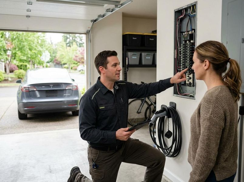 Electrician explaining EV charger installation