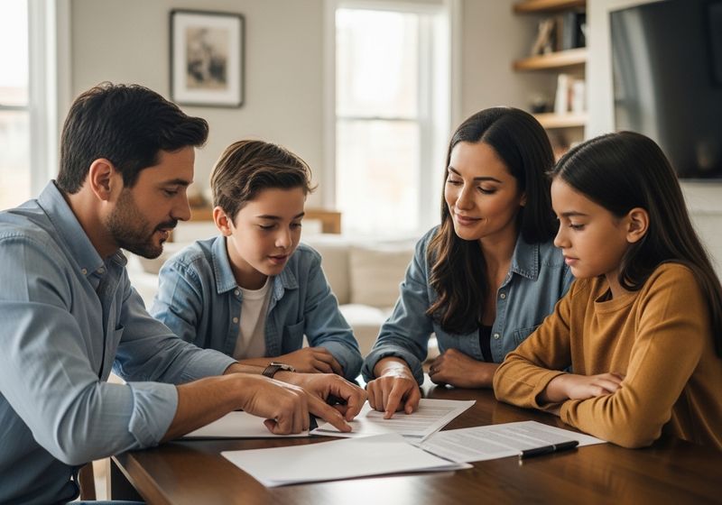 Family Reviewing Documents Together at Table