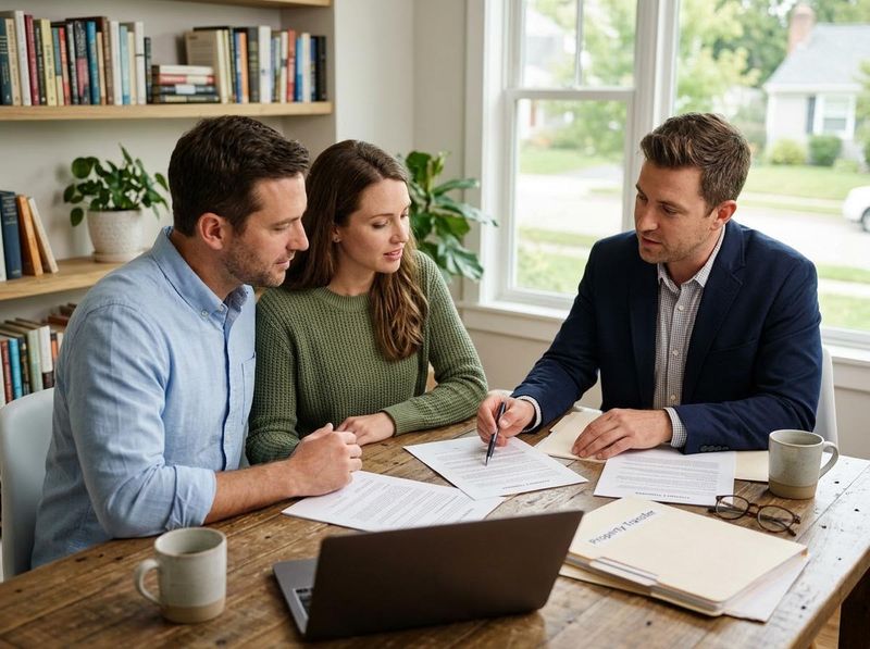 Couple discussing documents with an advisor