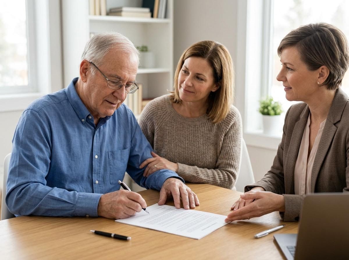 Senior Man Signing Document with Financial Advisor