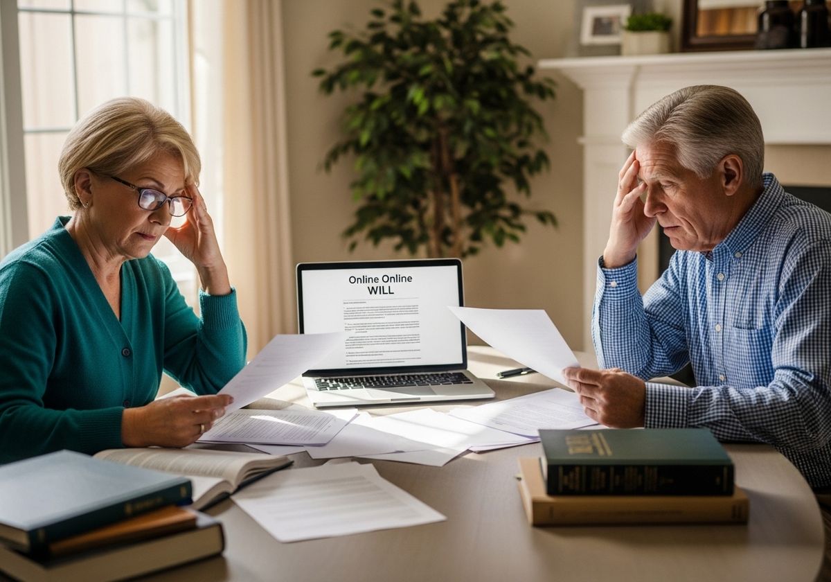 Senior couple reviewing their online will with concern