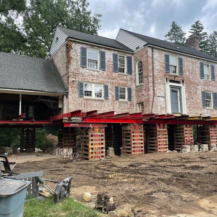 Brick building propped up