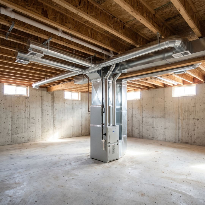 HVAC furnace and metal ductwork prepared for structural house lifting.