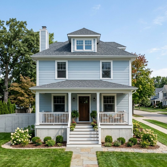 A pristine, fully restored two-story home sitting securely on a new foundation after successful emergency stabilization.