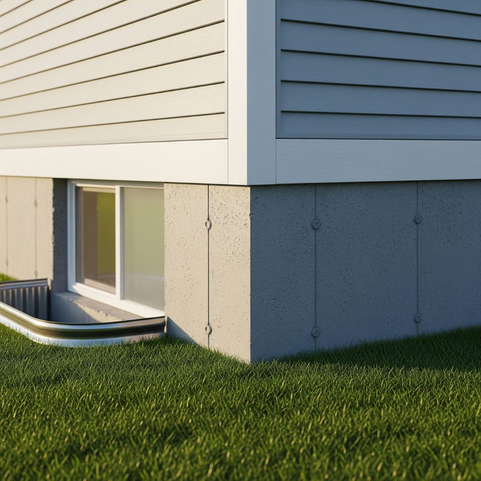 close up of a house foundation and basement