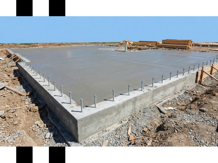 fresh concrete foundation prepared for incoming house