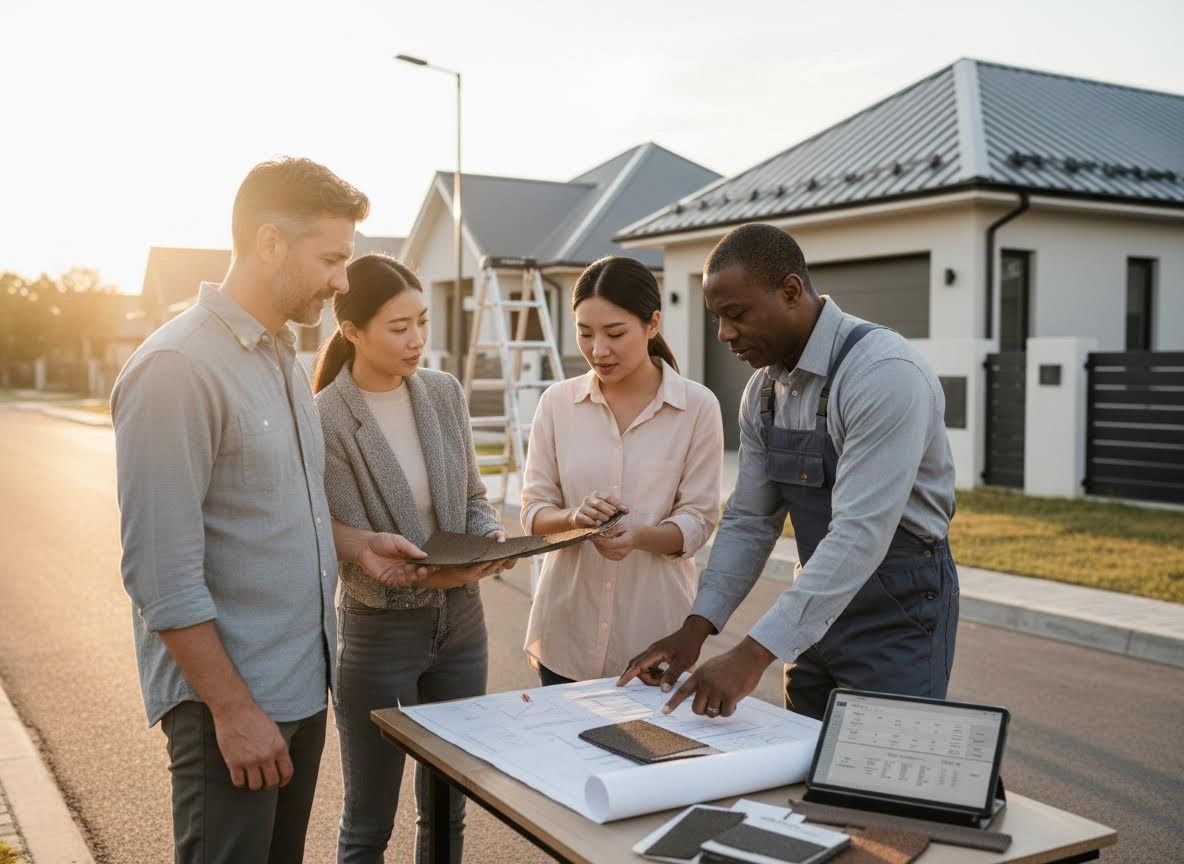 Contractor and Clients Discussing Home Construction Plans