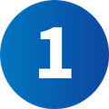 Blue circular icon with a white number one, representing the first step in a process.