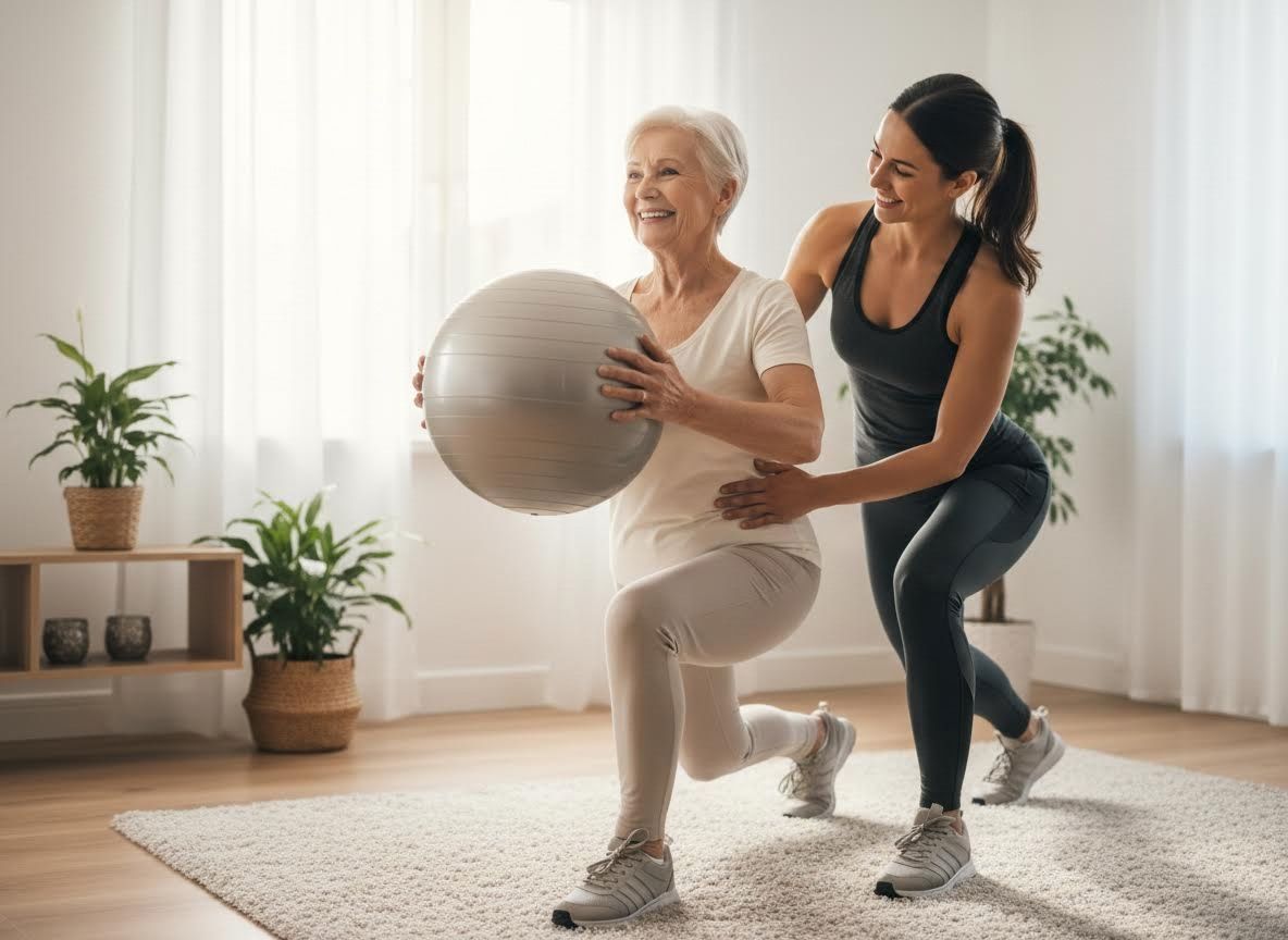 Senior Woman Exercising with Trainer