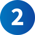 Blue circular icon with a white number two, representing the first step in a process.