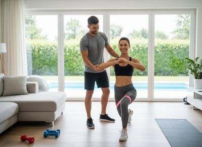 Woman Training with Personal Trainer at Home