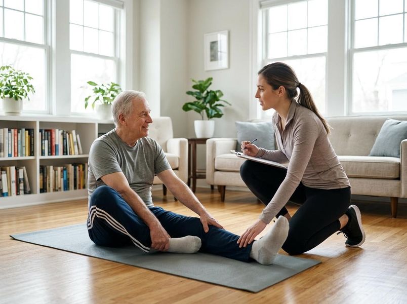 Senior Man Receiving Home Physical Therapy
