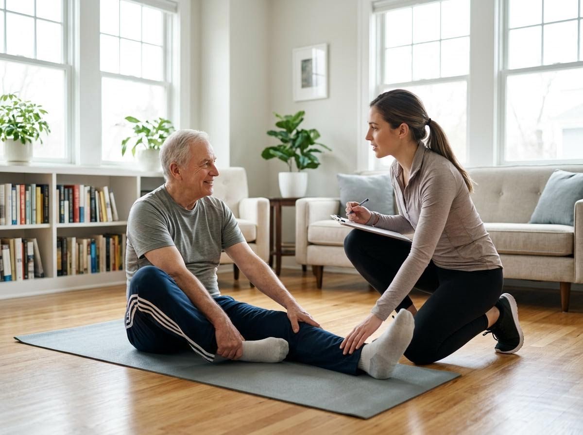 Senior Man Receiving Home Physical Therapy