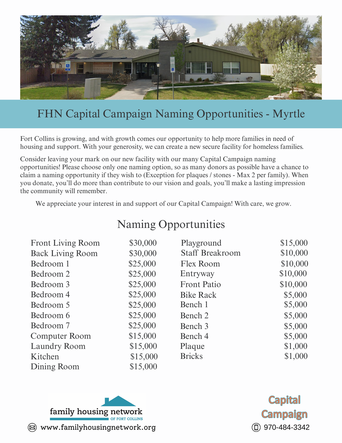 FHN Capital Campaign naming opportunities