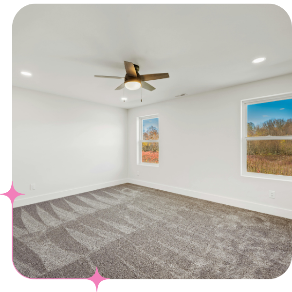Empty room with vaccum lines on carpet