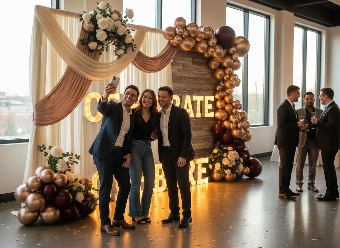 People taking a selfie at a celebratory event