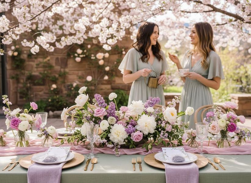 Elegant Outdoor Spring Table Setting with Two Women