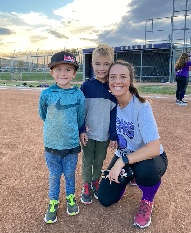 Meghan and the boys playing baseball 