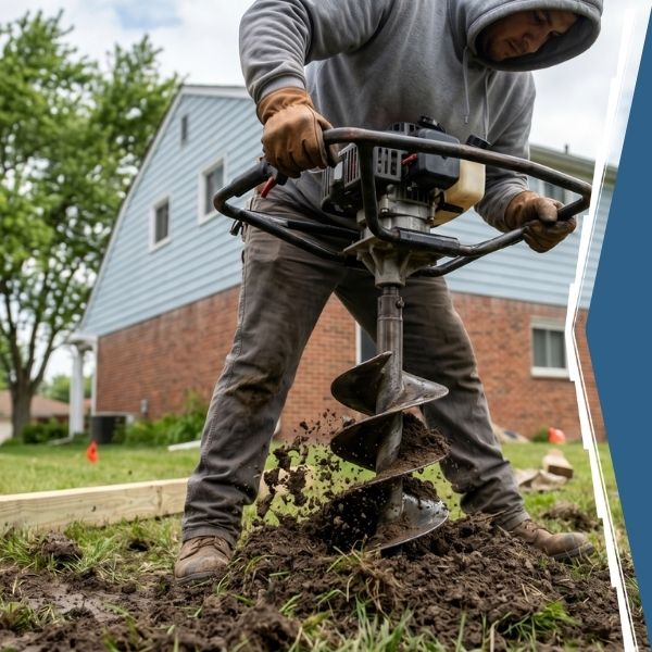 Man digging a hole with an auger