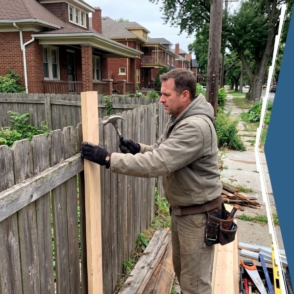 Man installing a fence post