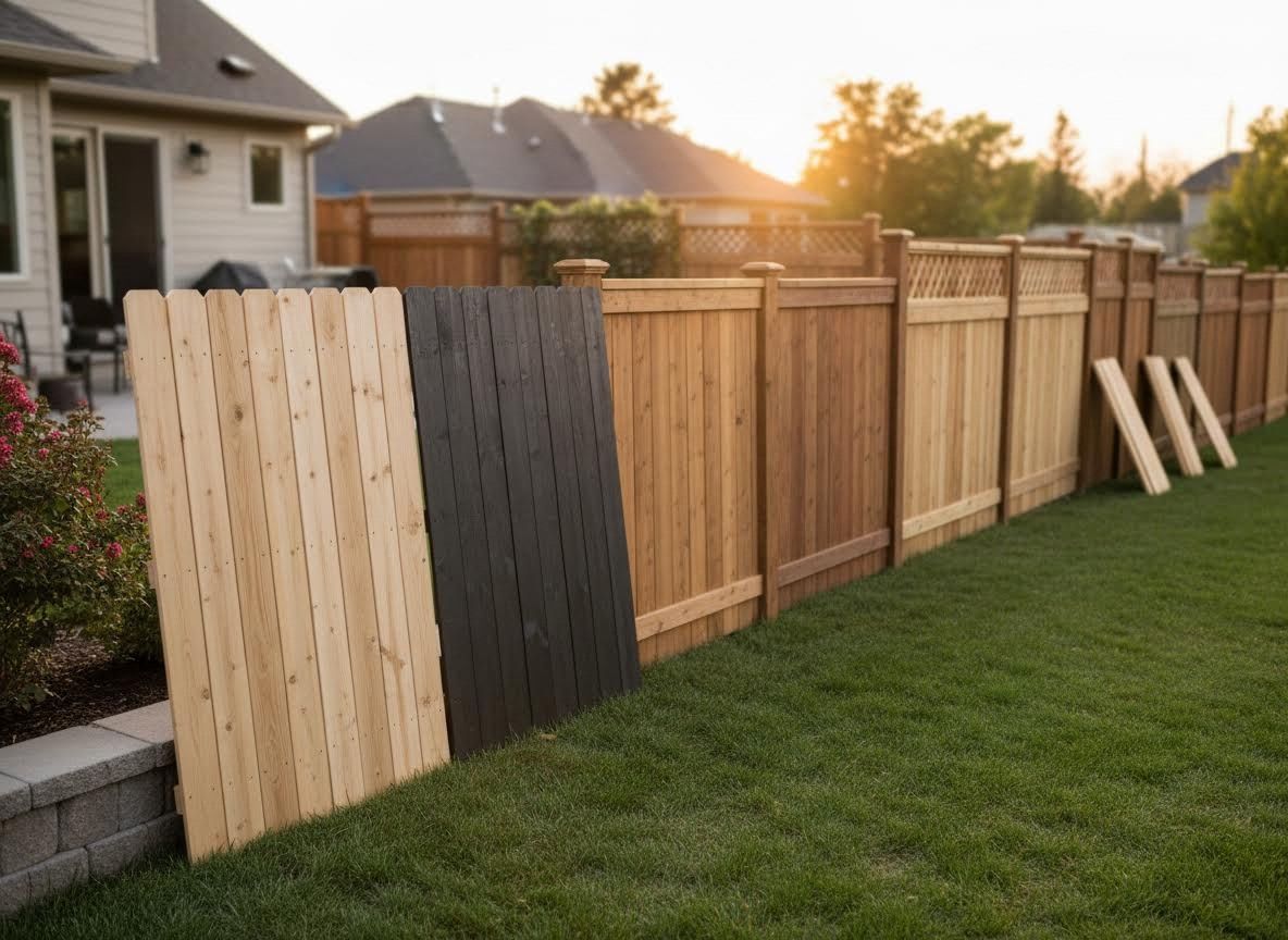 Wooden Fence Stain Samples in a Backyard