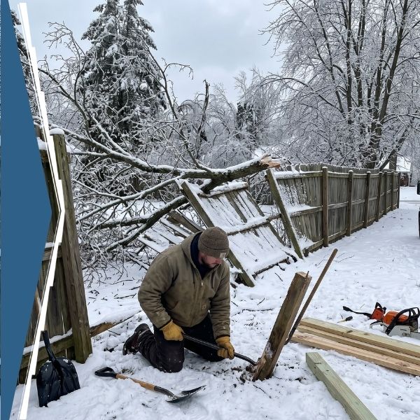 a fence contractor repairing damaged wood fence