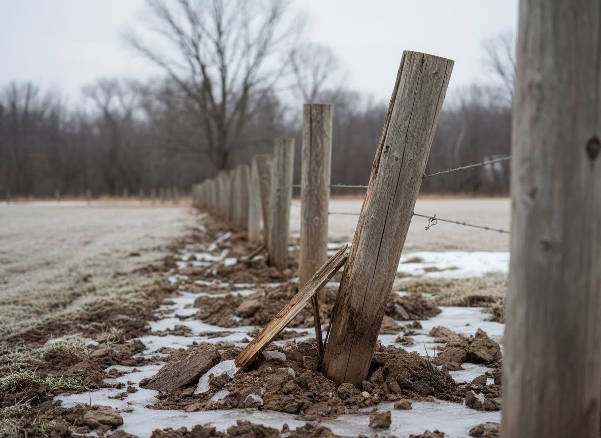 Weathered Wooden Fence in Winter Field