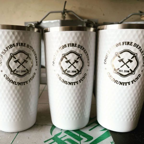 laser engraved travel mugs with fire department logo