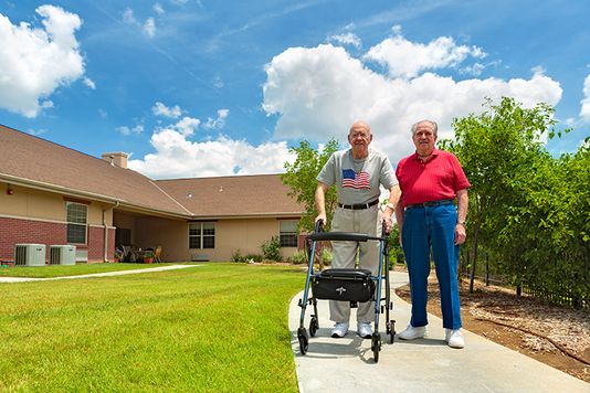 patients walking outdoor in the courtyard